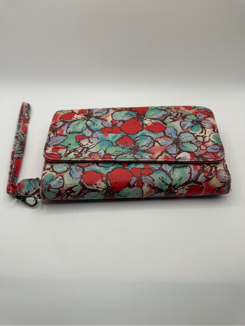 Floral Print Wristlet Wallet - Red & Teal